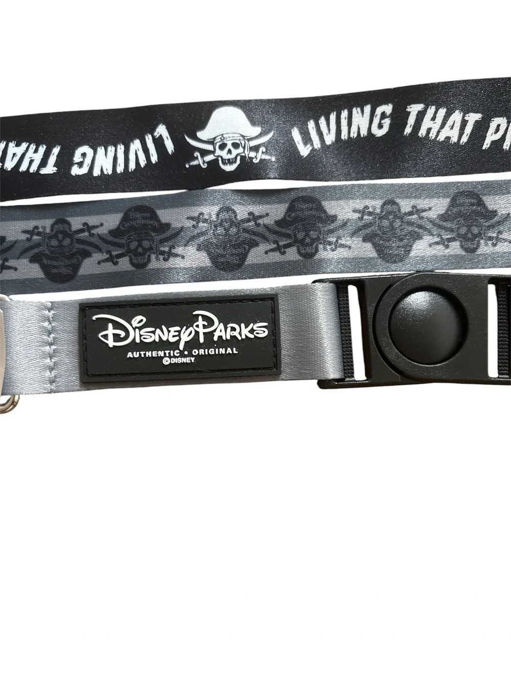 Disney Black & Gray Pirate Skull Lanyard with Disney Parks Patch